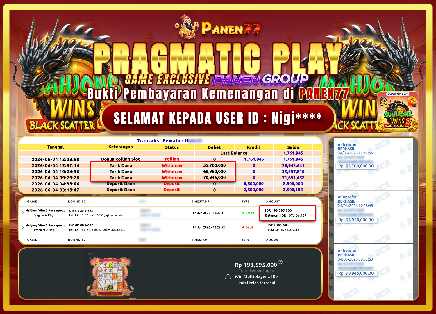 ANTI RUNGKAD! MAHJONG WINS 3 BAYAR 193 JUTA LUNAS! - PANEN77
