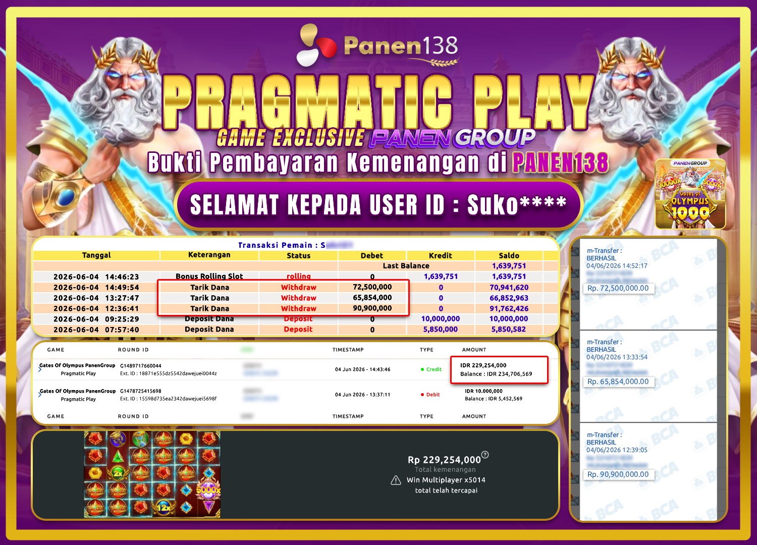 JEPE! GATES OF OLYMPUS BAYAR 229 JUTA DI PANEN138! - PANEN138