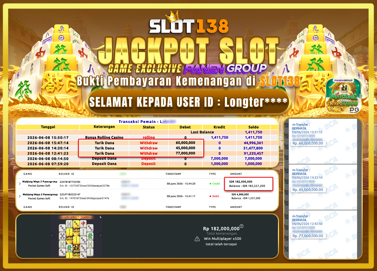 PECAH! MAHJONG WAYS 2 BAYAR 182 JUTA DI SLOT138! - SLOT138