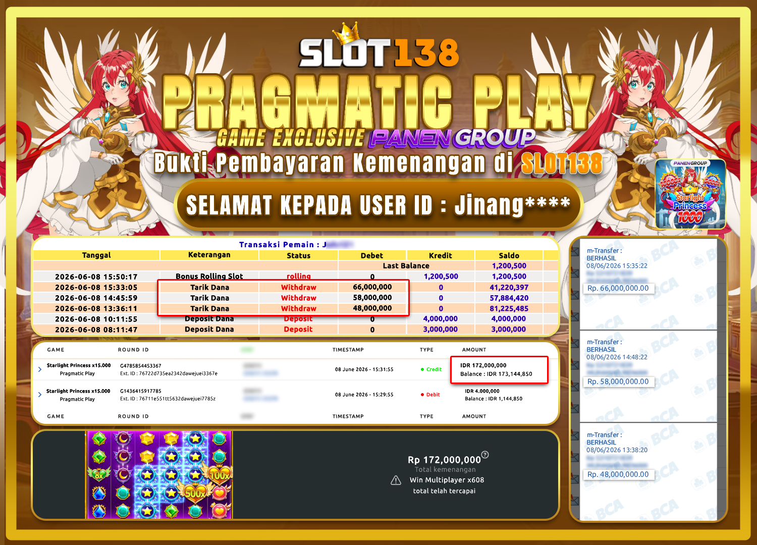 TEMBUS! STARLIGHT PRINCESS BAYAR 172 JUTA UNTUK JINANG****! - SLOT138