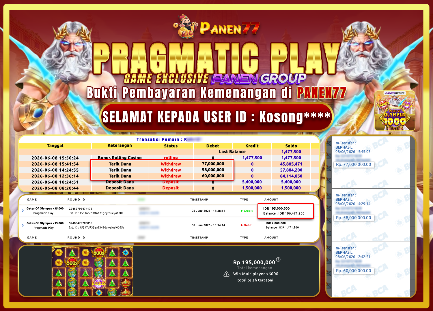 TERBUKTI! GATES OF OLYMPUS PECAH 195 JUTA DI PANEN77! - PANEN77