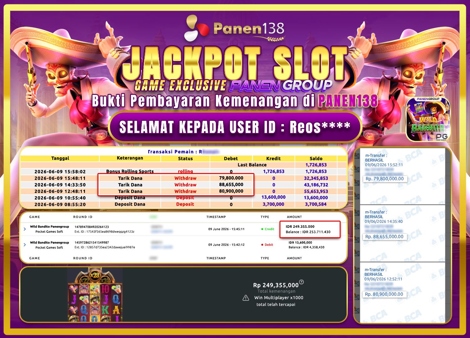 MEGA WIN! WILD BANDITO JEBOL 249 JUTA DI PANEN138! - PANEN138